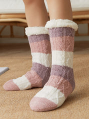 Color Block Striped Fleece Lined Home Socks
