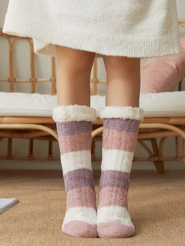 Color Block Striped Fleece Lined Home Socks