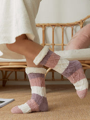 Color Block Striped Fleece Lined Home Socks