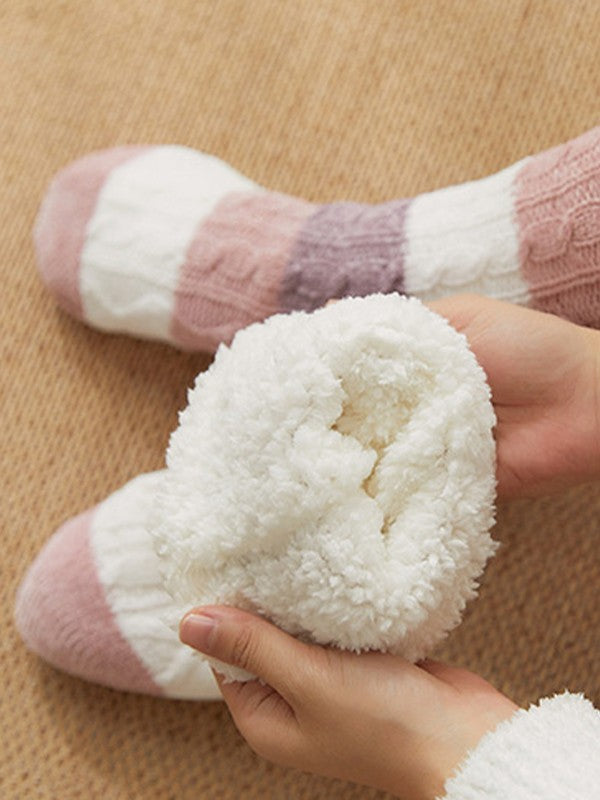 Color Block Striped Fleece Lined Home Socks