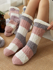 Color Block Striped Fleece Lined Home Socks