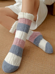 Color Block Striped Fleece Lined Home Socks