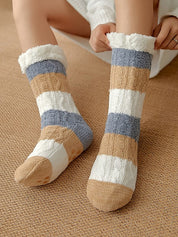 Color Block Striped Fleece Lined Home Socks