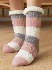 Color Block Striped Fleece Lined Home Socks