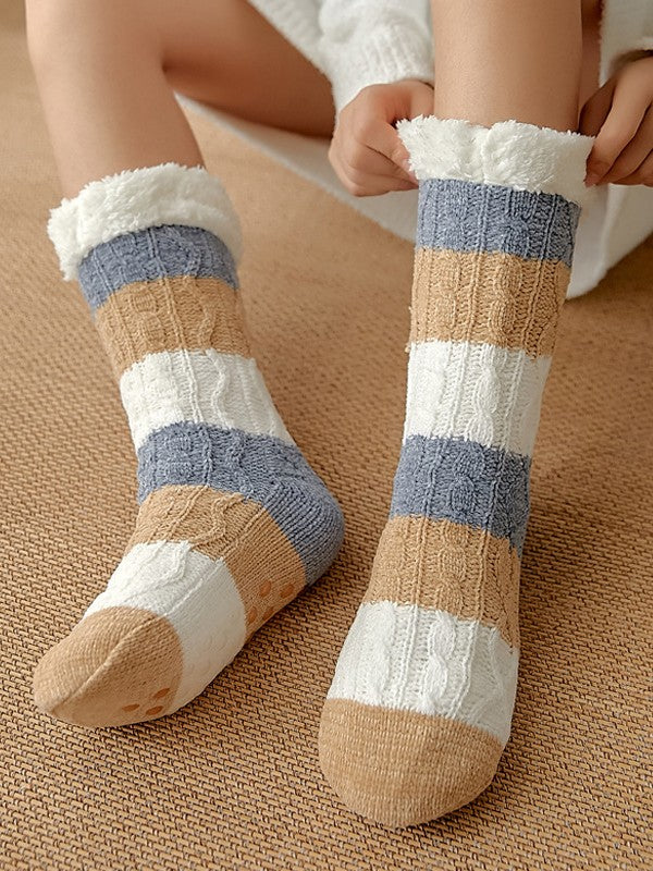 Color Block Striped Fleece Lined Home Socks