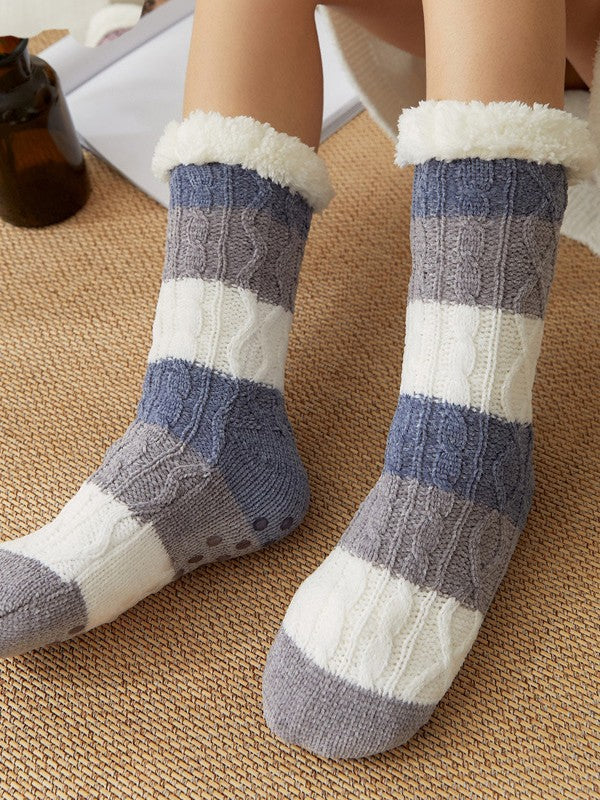 Color Block Striped Fleece Lined Home Socks