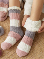 Color Block Striped Fleece Lined Home Socks