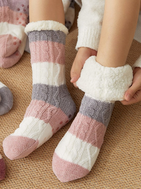 Color Block Striped Fleece Lined Home Socks