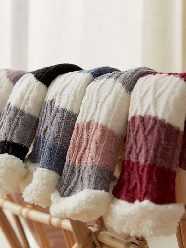 Color Block Striped Fleece Lined Home Socks