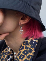 Men's 1pc Cross Pendant Hoop Earring