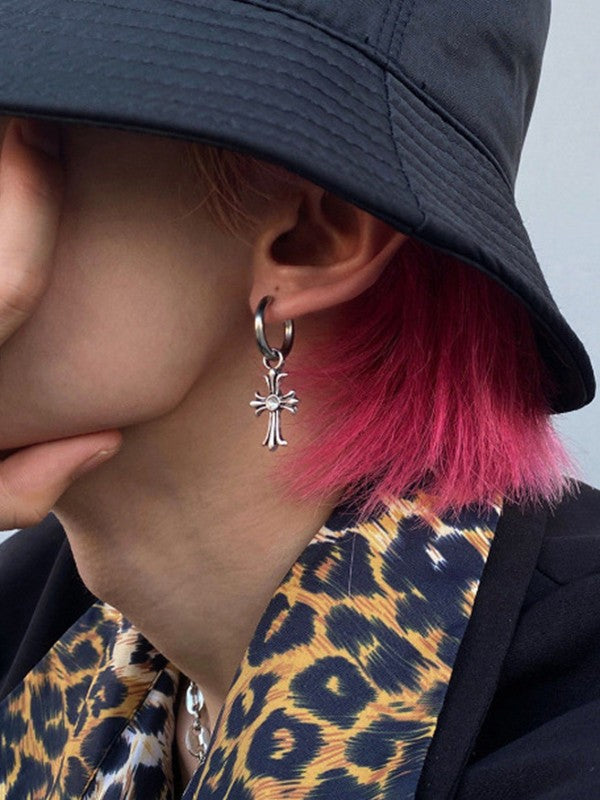 Men's 1pc Cross Pendant Hoop Earring