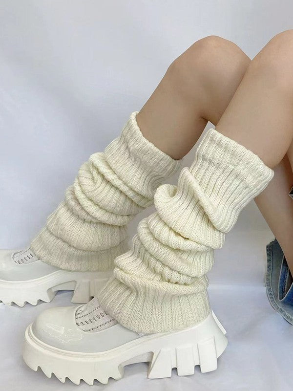 Warm Solid Color Ribbed Knit Leg Warmer