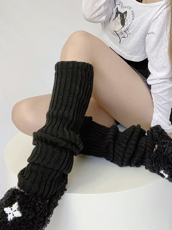 Warm Solid Color Ribbed Knit Leg Warmer