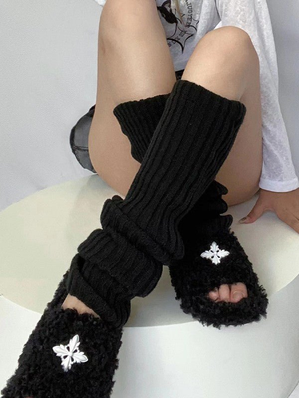 Warm Solid Color Ribbed Knit Leg Warmer