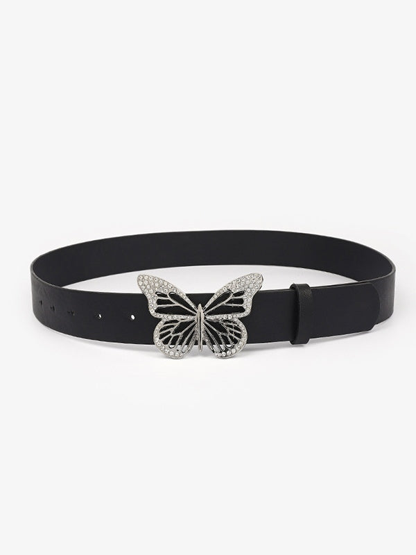 Rhinestone Butterfly Pu Leather Belt