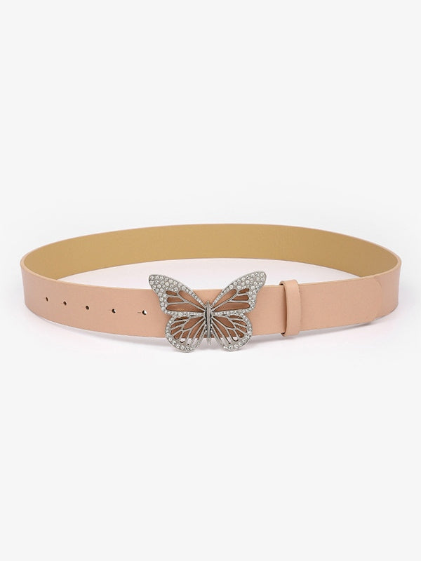 Rhinestone Butterfly Pu Leather Belt