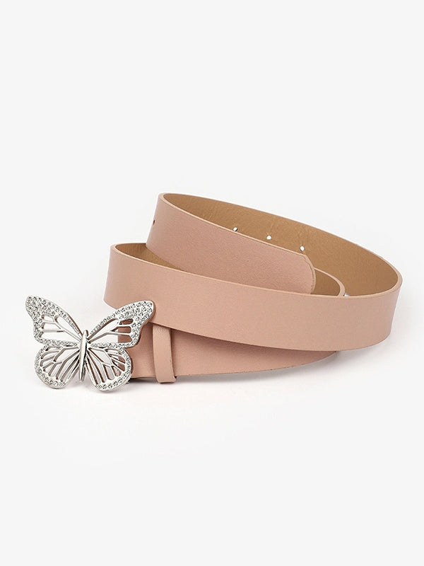 Rhinestone Butterfly Pu Leather Belt