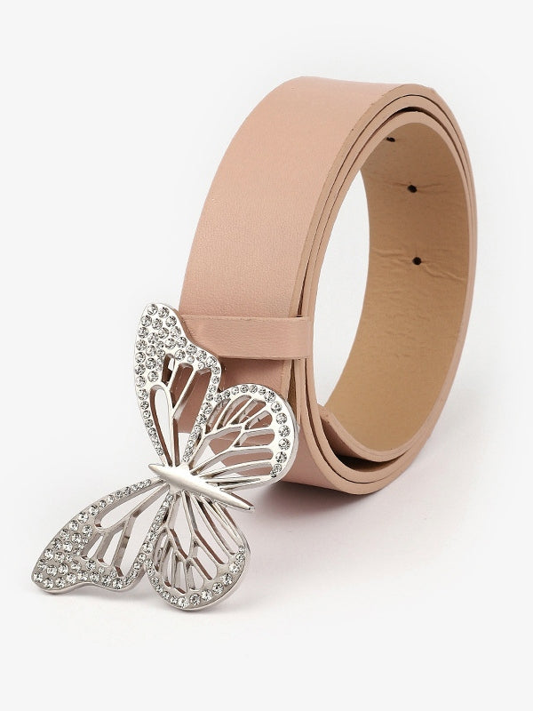 Rhinestone Butterfly Pu Leather Belt