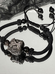 Black Lion Pendant Braided Rope Bracelet