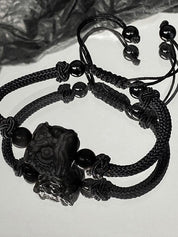 Black Lion Pendant Braided Rope Bracelet