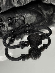 Black Lion Pendant Braided Rope Bracelet