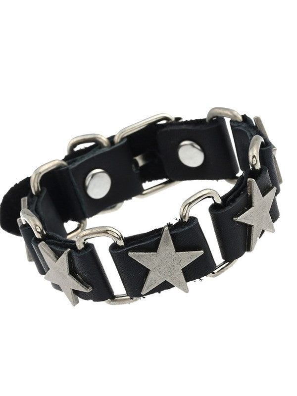 Metal Star Charm Pu Leather Bracelet