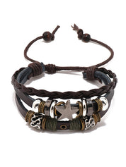 Multi Layered Metal Star Pu Leather Bracelet
