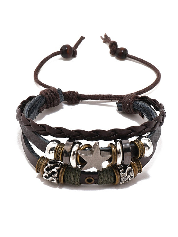 Multi Layered Metal Star Pu Leather Bracelet