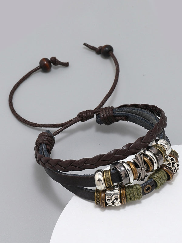 Multi Layered Metal Star Pu Leather Bracelet