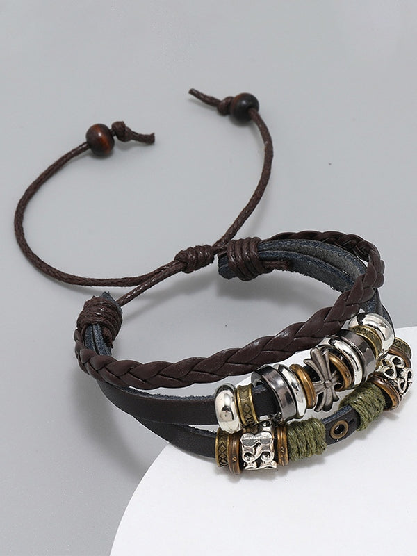 Multi Layered Metal Star Pu Leather Bracelet