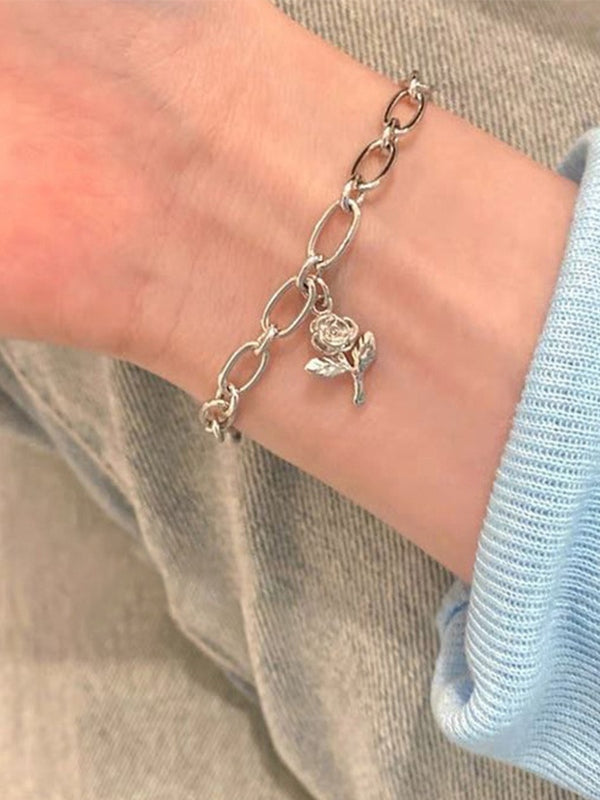 Floral Pendant Link Chain Bracelet