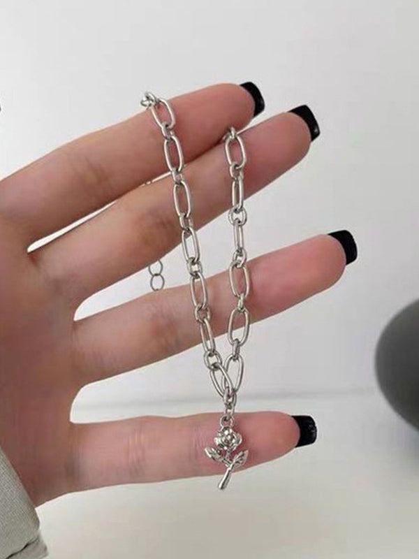 Floral Pendant Link Chain Bracelet