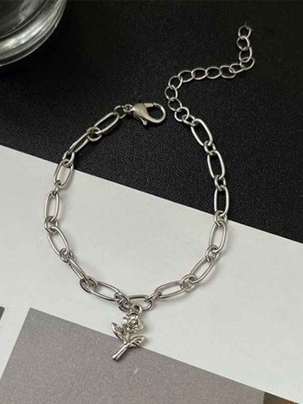 Floral Pendant Link Chain Bracelet