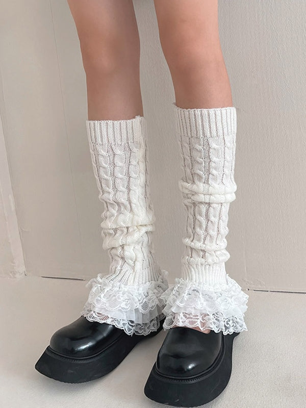Ruffle Lace Cable Knit Leg Warmer