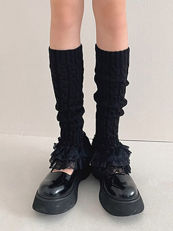 Ruffle Lace Cable Knit Leg Warmer