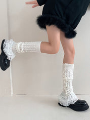 Ruffle Lace Cable Knit Leg Warmer