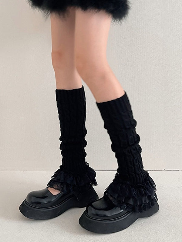 Ruffle Lace Cable Knit Leg Warmer