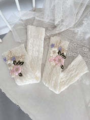Floral Embroidery Cable Knit Leg Warmer