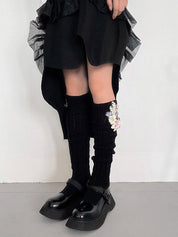 Floral Embroidery Cable Knit Leg Warmer