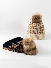Pompom Leopard Knitted Beanie Hat