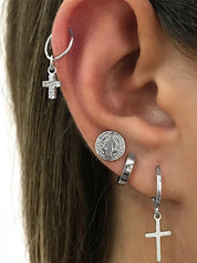 4pcs Silver Cross Hoop Earring Set