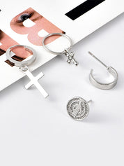 4pcs Silver Cross Hoop Earring Set