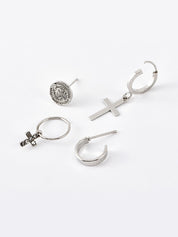 4pcs Silver Cross Hoop Earring Set