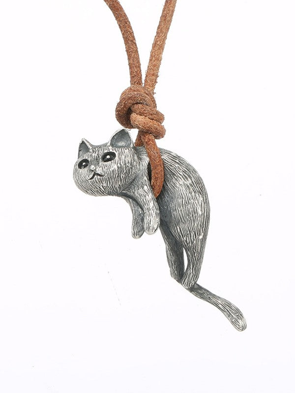Cute Cat Pendant Rope Necklace