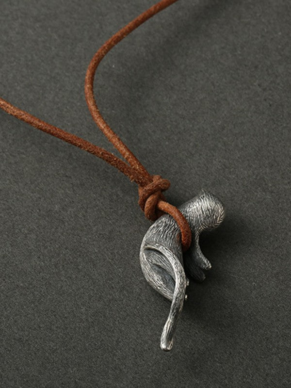 Cute Cat Pendant Rope Necklace