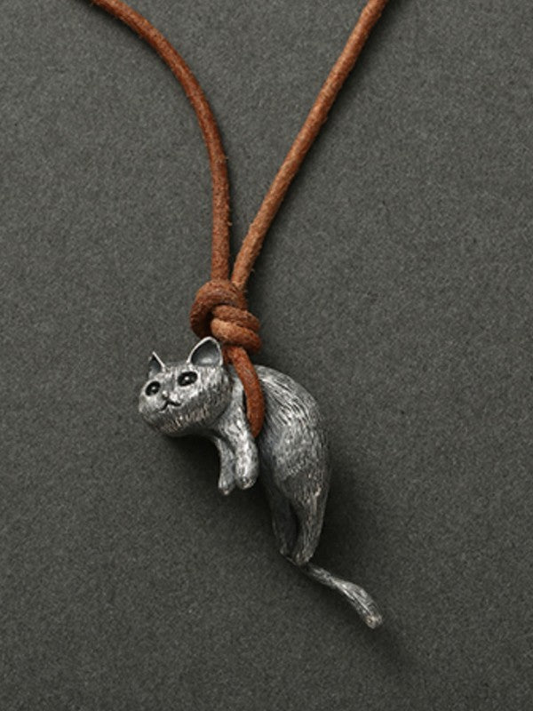 Cute Cat Pendant Rope Necklace