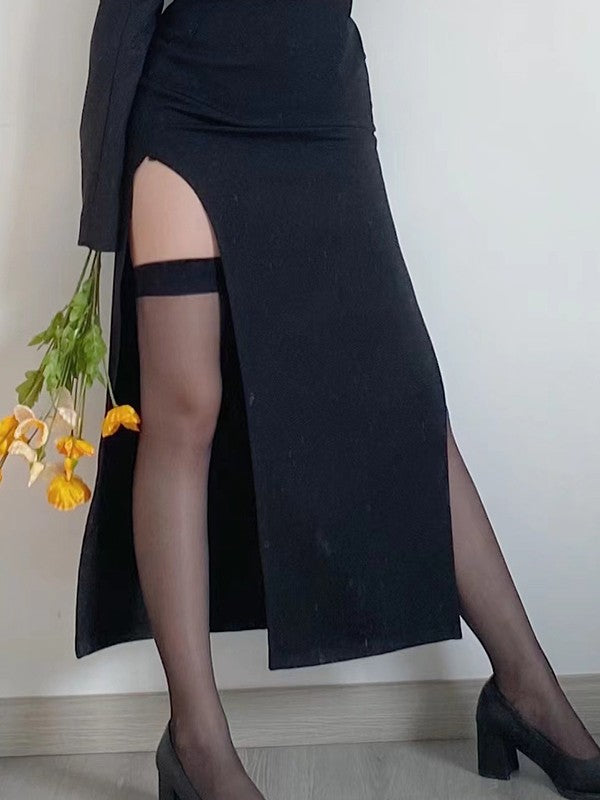 Contrasting Cuff Sheer Thigh High Socks