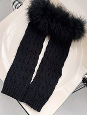 Fuzzy Trim Cable Knit Socks