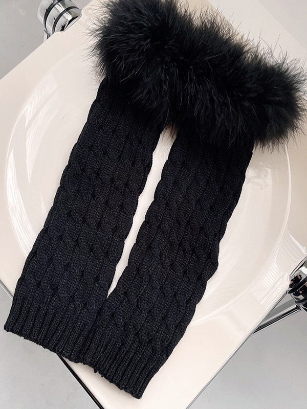 Fuzzy Trim Cable Knit Socks