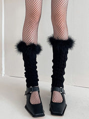 Fuzzy Trim Cable Knit Socks